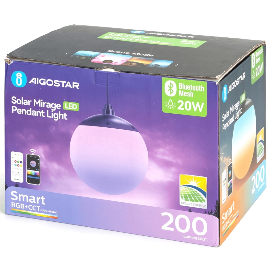 Aigostar - LED RGB Ściemnialny solarny żyrandol MESH LED/20W/3,7V 4000 mAh 2700K-6500K IP65 śr. 15 cm