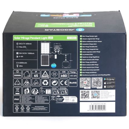 Aigostar - LED RGB Ściemnialny solarny żyrandol MESH LED/20W/3,7V 4000 mAh 2700K-6500K IP65 śr. 15 cm