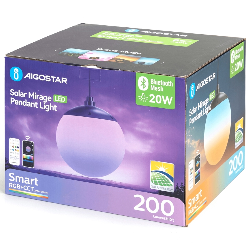 Aigostar - LED RGB Ściemnialny żyrandol solarny MESH LED/20W/3,7V 4000 mAh 2700K-6500K IP65 śr. 20 cm