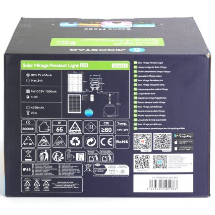 Aigostar - LED RGB Ściemnialny żyrandol solarny MESH LED/20W/3,7V 4000 mAh 2700K-6500K IP65 śr. 20 cm