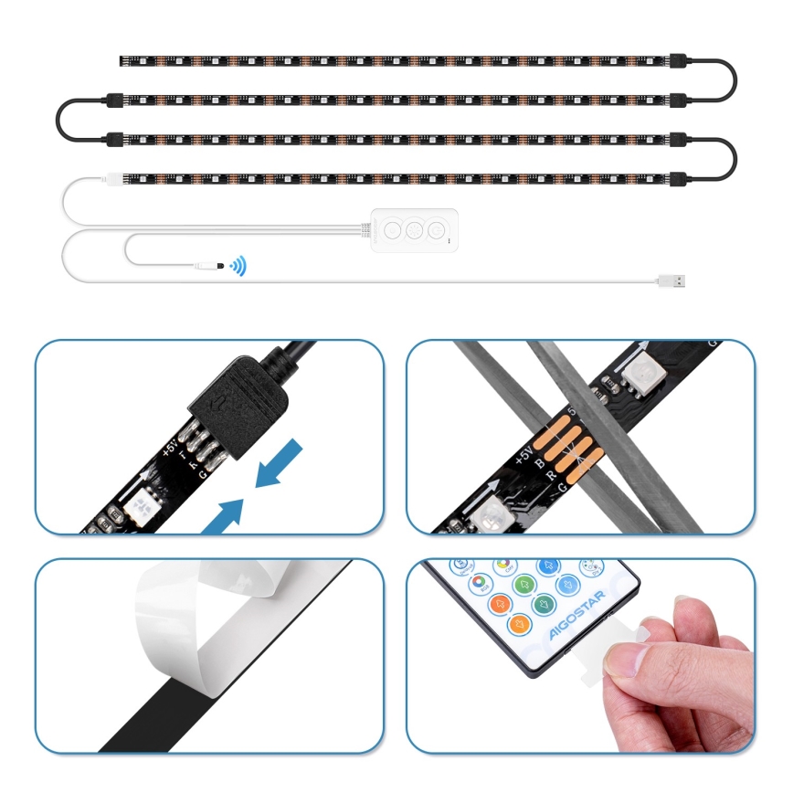 Aigostar - LED RGB Inteligentny ściemnialny pasek 4x0,5m LED/4,5W/5V Wi-Fi + zdalne sterowanie
