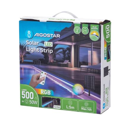 Aigostar - LED RGB Taśma solarna ściemnialna LED/5W/3,2V 5+2m IP65 4000 mAh + zdalne sterowanie