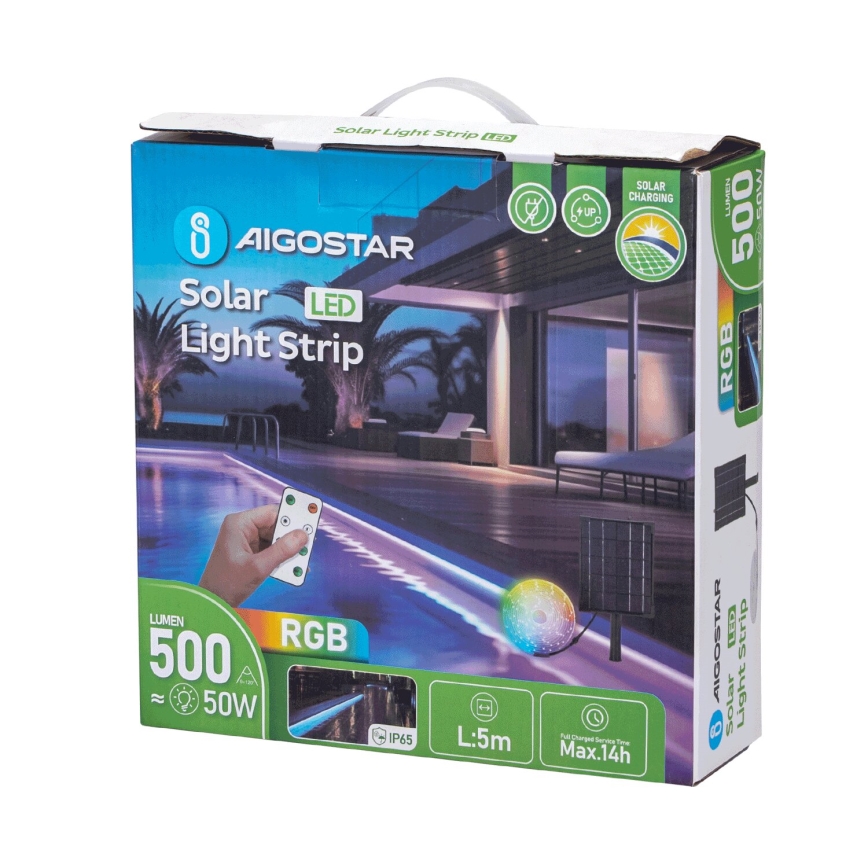 Aigostar - LED RGB Taśma solarna ściemnialna LED/5W/3,2V 5+2m IP65 4000 mAh + zdalne sterowanie