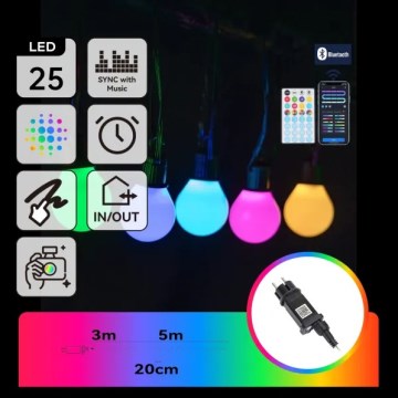 Aigostar - LED RGBICW Inteligentny zewnętrzny łańcuch świetlny MESH 25 diod LED 5 m IP44 + zdalne sterowanie