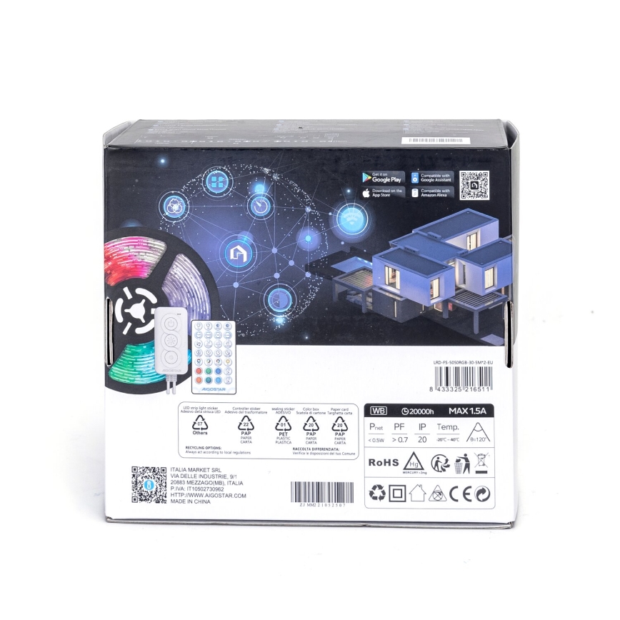 Aigostar - Regulowany pasek LED RGBW/18W/12V 2x5 m Wi-Fi
