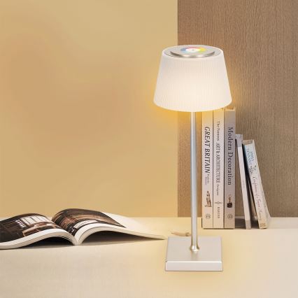 Aigostar - LED RGBW Zewnętrzna ładowalna lampa stołowa z ściemniaczem LED/4W/5V 3600mAh biała/matowy chrom IP54