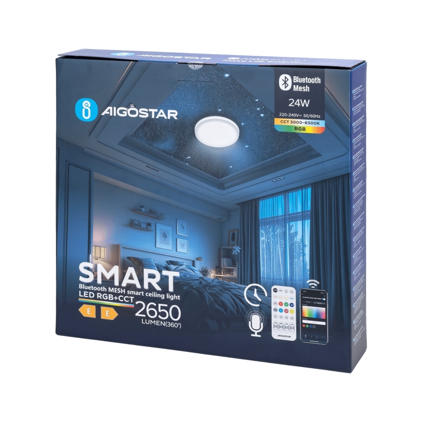 Aigostar - LED RGBW Ściemnialny plafon łazienkowy MESH Inteligentny LED/24W/230V 3000-6500K IP44 + pilot zdalnego sterowania