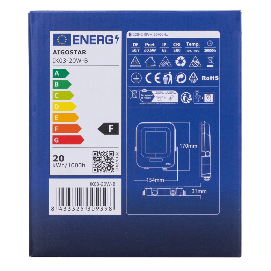 Aigostar - LED RGBW Ściemniane oświetlenie punktowe MESH Smart LED/20W/230V 6500K IP65 + pilot zdalnego sterowania