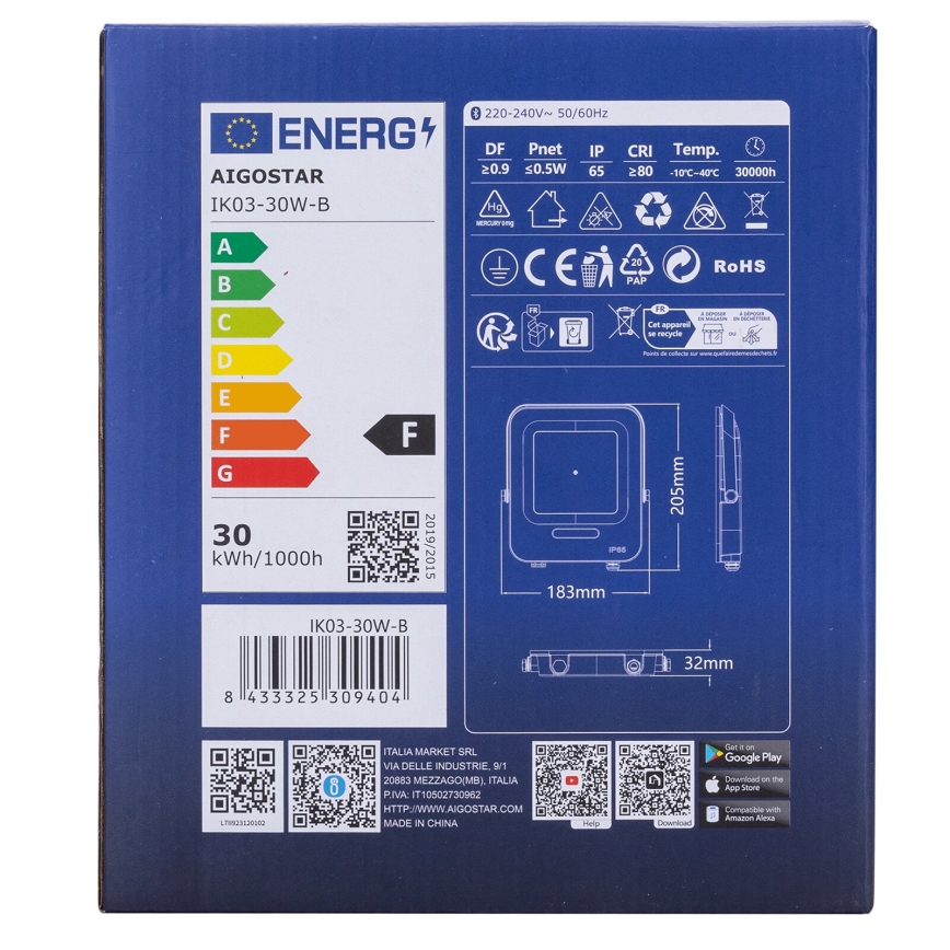 Aigostar - LED RGBW Ściemniane oświetlenie punktowe MESH Inteligentny LED/30W/230V 6500K IP65 + Pilot zdalnego sterowania