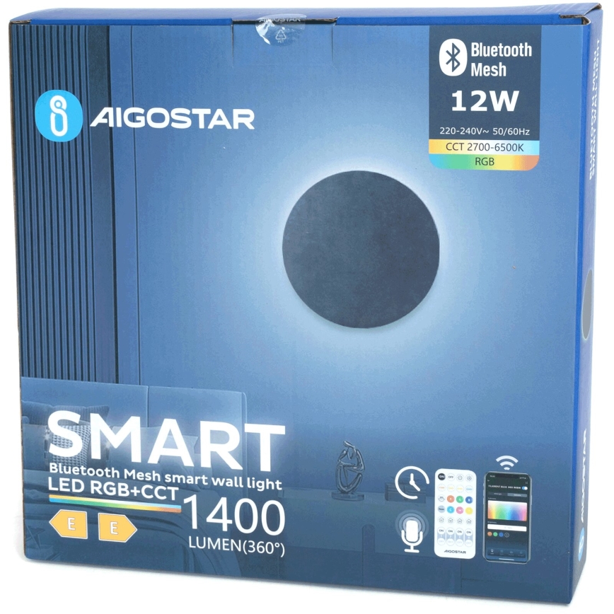 Aigostar - LED RGBW Kinkiet ściemnialny MESH Inteligentny LED/12W/230V 2700-6500K czarny + Pilot zdalnego sterowania