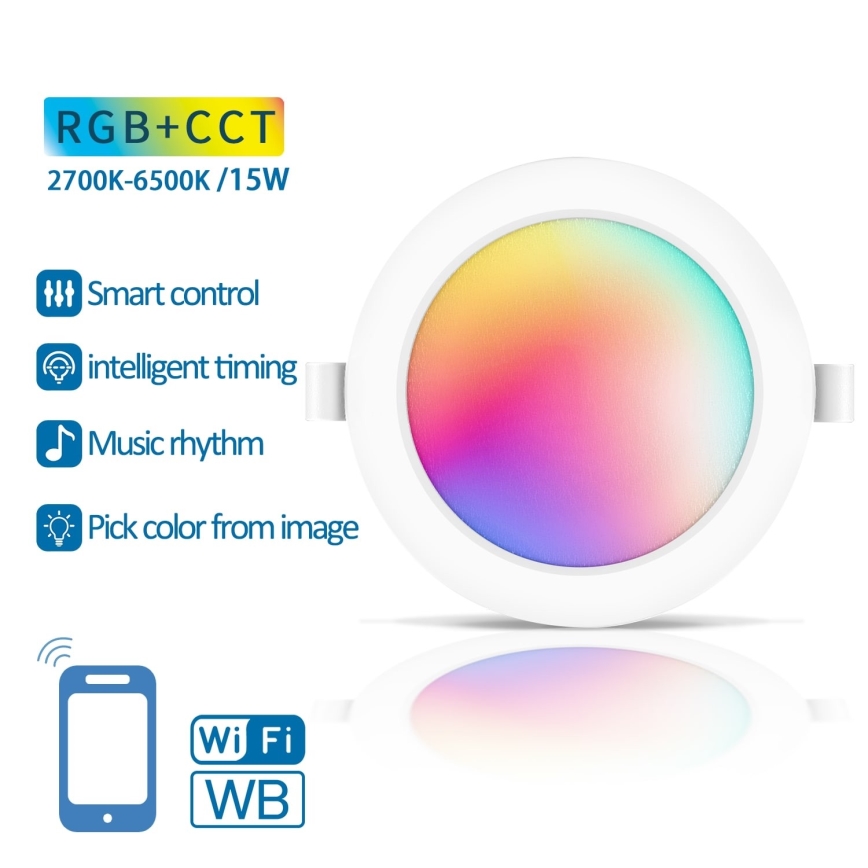 Aigostar - LED RGBW Ściemnialna oprawa wpuszczana LED/15W/230V 2700-6500K śr. 17,5 cm Wi-Fi
