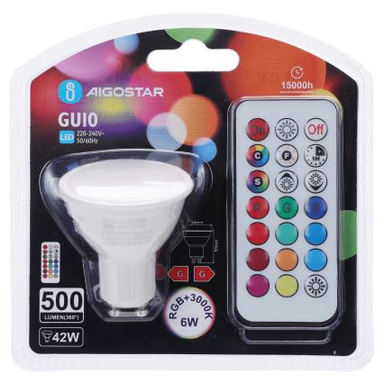 Aigostar - LED RGBW ściemnialna żarówka GU10/6W/230V 3000K + pilot zdalnego sterowania