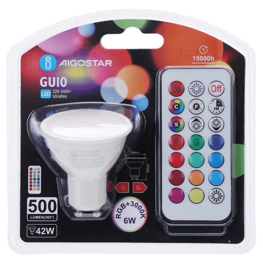 Aigostar - LED RGBW ściemnialna żarówka GU10/6W/230V 3000K + pilot zdalnego sterowania