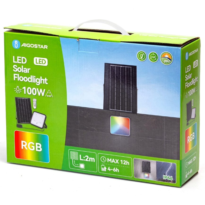 Aigostar - LED RGBW Ściemnialny naświetlacz solarny LED/100W/3,4V IP66 8000 mAh + pilot zdalnego sterowania