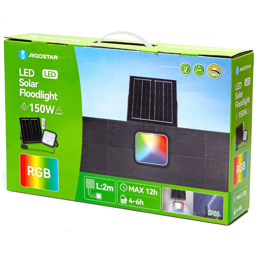 Aigostar - LED RGBW Ściemnialny naświetlacz solarny LED/150W/3,4V IP66 12000 mAh + Pilot zdalnego sterowania