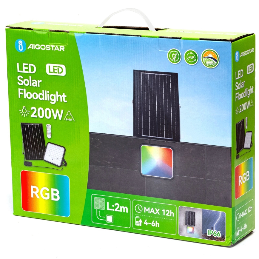 Aigostar - LED RGBW Ściemnialny naświetlacz solarny LED/200W/3,4V IP66 + pilot zdalnego sterowania