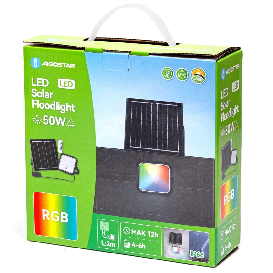 Aigostar - LED RGBW Ściemnialny naświetlacz solarny LED/50W/3,4V IP66 4000 mAh + Pilot zdalnego sterowania