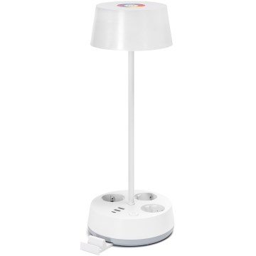 Aigostar - LED RGBW ściemniana lampa biurkowa z gniazdami i USB LED/4,6W/230V 3000/4000/6500K biała