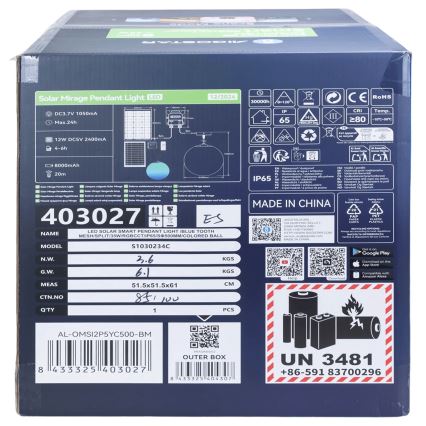 Aigostar - LED RGBW Ściemnialny żyrandol solarny MESH LED/35W/3,7V 8000 mAh 2700K-6500K IP65 śr. 50 cm