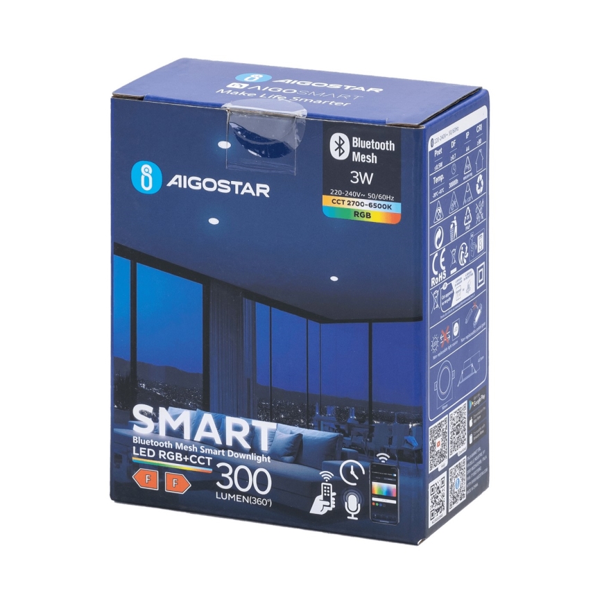 Aigostar - LED RGBW ściemnialna wpuszczana oprawa sufitowa do łazienki MESH Smart LED/3W/230V 2700-6500K IP44