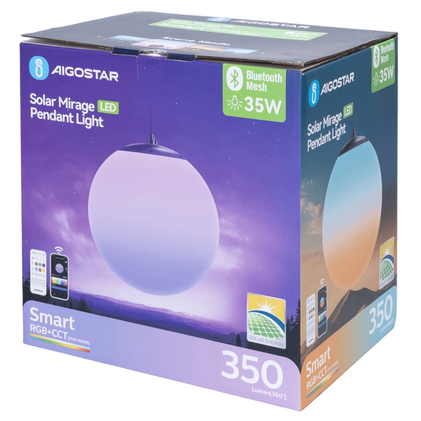 Aigostar - LED RGBW ściemnialny solarny żyrandol MESH LED/5W/3,7V 8000 mAh 2700K-6500K IP65 śr. 30 cm