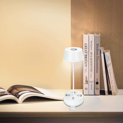Aigostar - LED RGBW ściemniana lampa biurkowa z gniazdami i USB LED/4,6W/230V 3000/4000/6500K biała