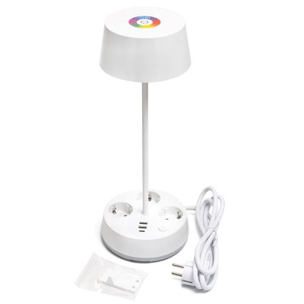 Aigostar - LED RGBW ściemniana lampa biurkowa z gniazdami i USB LED/4,6W/230V 3000/4000/6500K biała