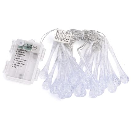 Aigostar - Zewnętrzny łańcuch LED 25 diod/8 funkcji, zasilanie 3x AA, 2,5 m, IP44, wielokolorowe krople