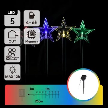 Aigostar - LED RGBY solarna lampa świąteczna 5xLED/1,2V/8 funkcji 1m IP65 800mAh gwiazdy