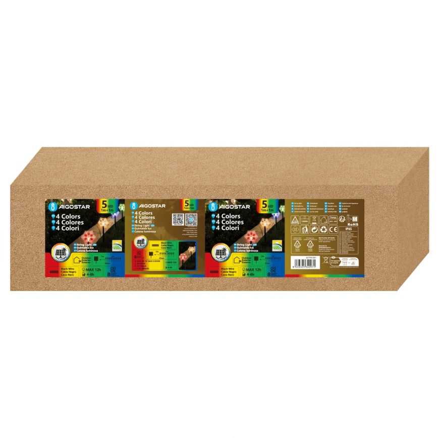 Aigostar - LED RGBY Solarne oświetlenie świąteczne 5xLED/1,2V/8 funkcji 1m IP65 800mAh śnieżynki