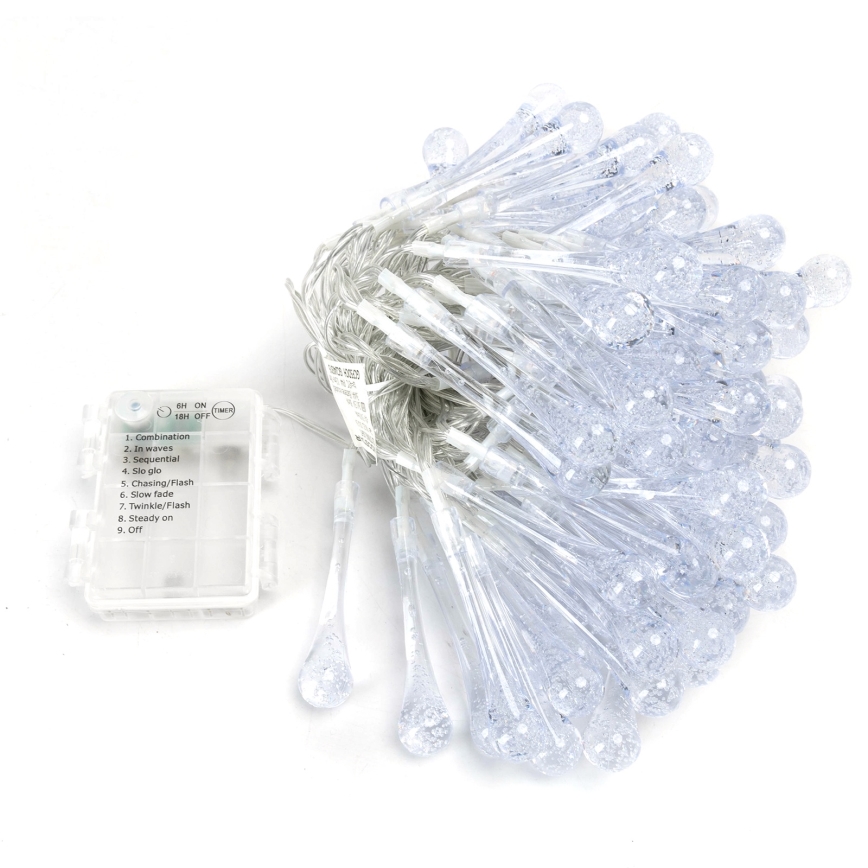 Aigostar - LED zewnętrzne lampki świąteczne, 100 diod LED, 8 trybów, zasilanie 3×AA, 10 m, IP44, wielokolorowe krople