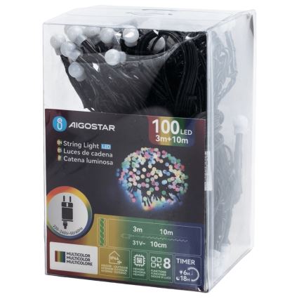 Aigostar - Zewnętrzna girlanda świetlna LED 100xLED/8 funkcji 10 m IP44 wielokolorowa