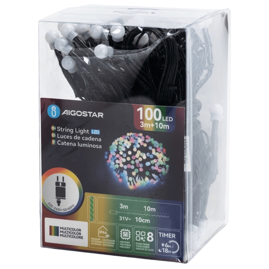 Aigostar - Zewnętrzna girlanda świetlna LED 100xLED/8 funkcji 10 m IP44 wielokolorowa