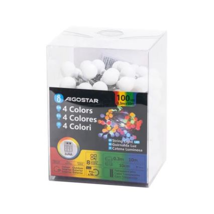 Aigostar - LED RGBY Zewnętrzny łańcuch bożonarodzeniowy 100xLED/3xAA/8 funkcji 10,3 m IP44
