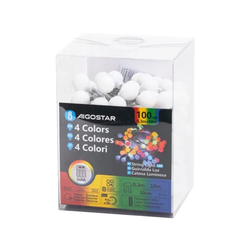 Aigostar - LED RGBY Zewnętrzny łańcuch bożonarodzeniowy 100xLED/3xAA/8 funkcji 10,3 m IP44