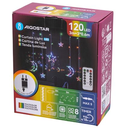 Aigostar - Zewnętrzne lampki świąteczne LED RGBY 120 diod LED/8 funkcji 3x0,6m IP44 wielokolorowe + z pilotem