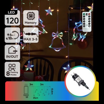 Aigostar - LED RGBY Zewnętrzny łańcuch świąteczny 120xLED/8 funkcji 3x0,6m IP44 wielokolorowy + pilot zdalnego sterowania