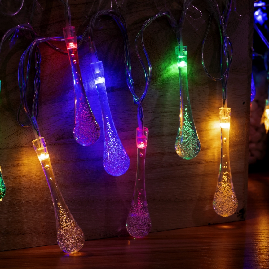 Aigostar - Zewnętrzny łańcuch świąteczny LED 25xLED/8 funkcji, zasilanie 3xAA, 2,5 m, IP44, wielokolorowe krople