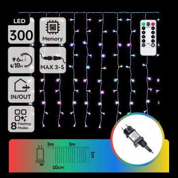 Aigostar - LED RGBY Zewnętrzny łańcuch świąteczny 300 diod LED / 8 funkcji / 3 x 1 m / IP44 + pilot zdalnego sterowania