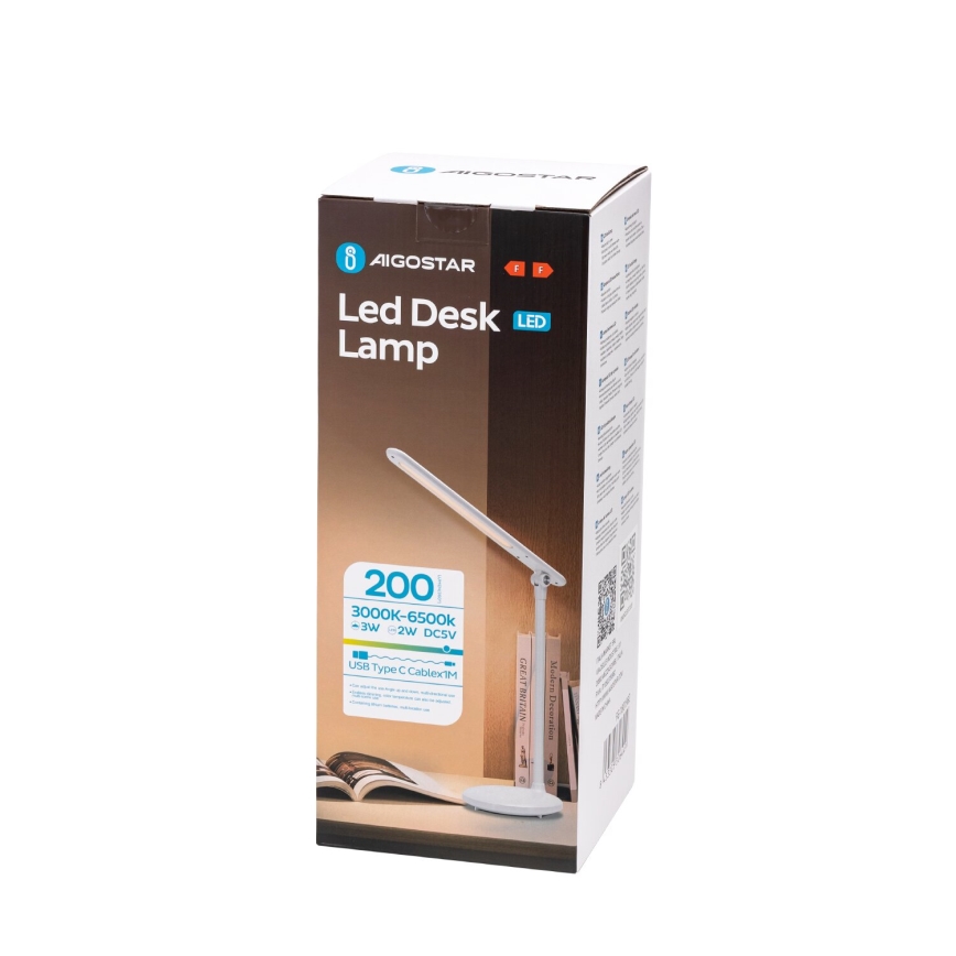 Aigostar - LED Ściemnialna akumulatorowa dotykowa lampa stołowa LED/3W/5V 1200mAh 3000/4000/6500K