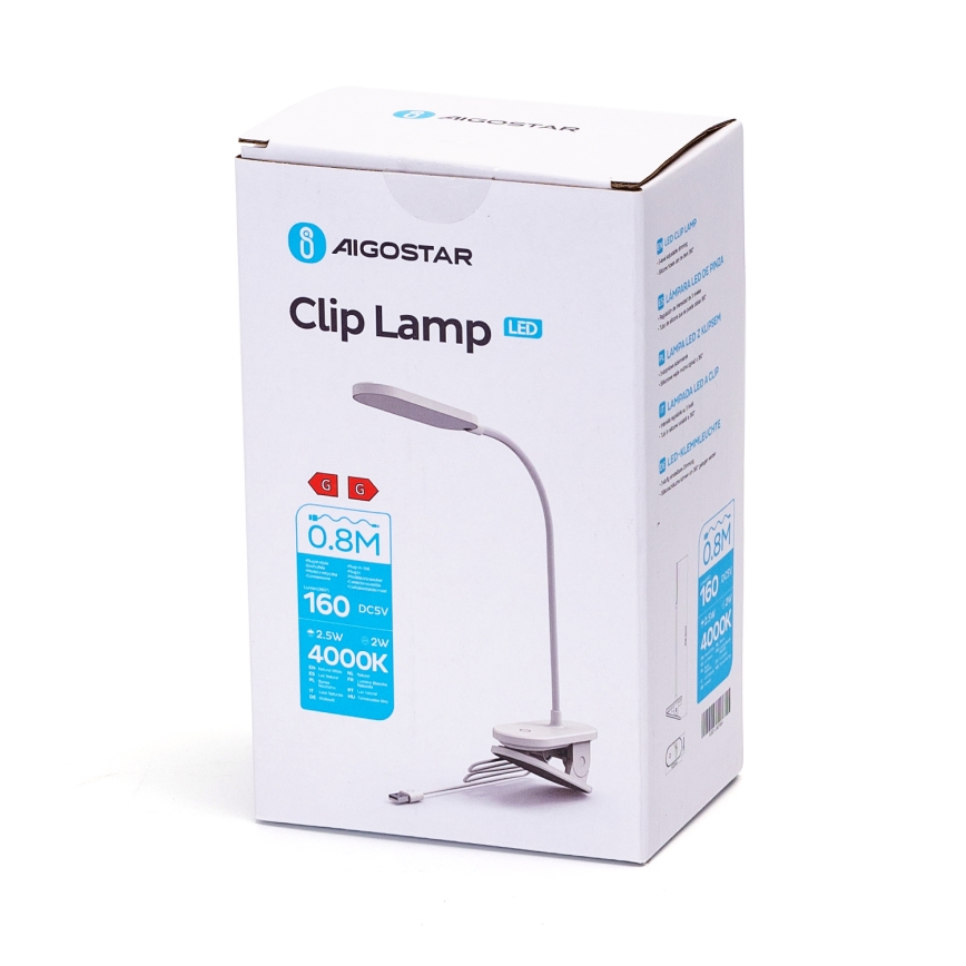 Aigostar - LED Ściemnialna lampa stołowa z klipsem LED/2,5W/5V biała