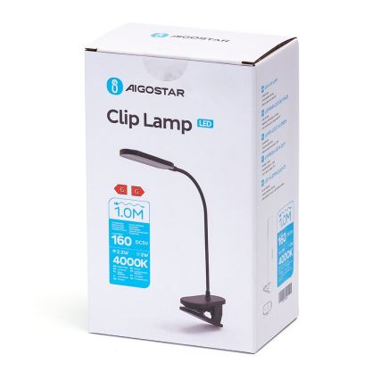 Aigostar - LED Ściemnialna lampa stołowa z klipsem LED/2,5W/5V czarna