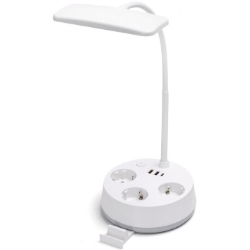 Aigostar - LED ściemnialna lampka biurkowa z gniazdkami i USB LED/4,6W/230V 3000/4000/6500K biała