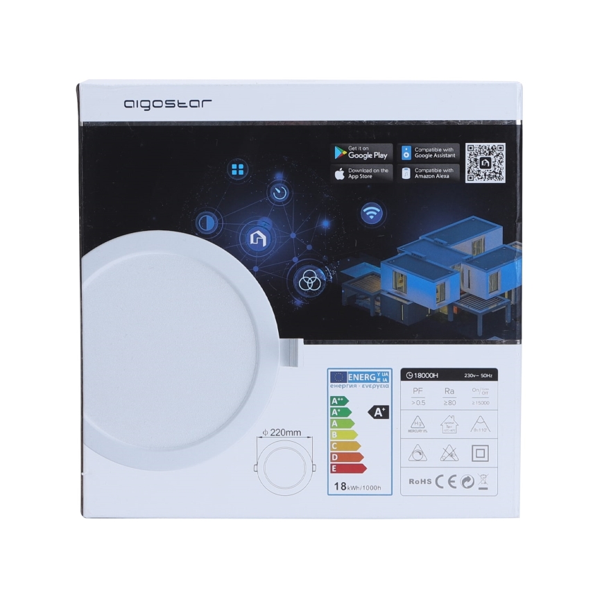 Aigostar - LED Ściemnialna oprawa wpuszczana LED/18W/230V śr. 22 cm Wi-Fi