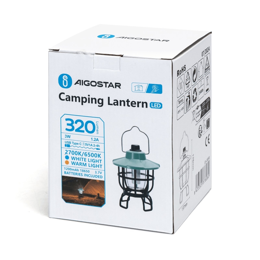 Aigostar - LED Ściemnialna przenośna akumulatorowa lampa kempingowa LED/3W/3,7V