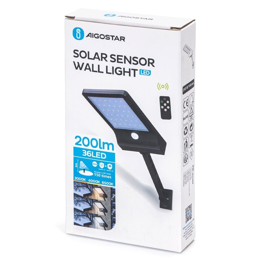 Aigostar - LED Ściemnialna solarna lampa z czujnikiem LED/2,3W/5,5V IP65 1800 mAh + zdalne sterowanie
