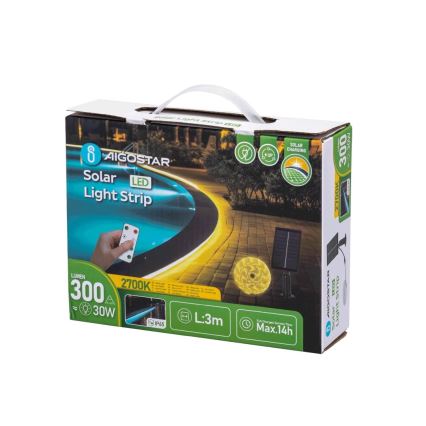 Aigostar - LED Ściemnialna taśma solarna LED/1,6W/3,2V 3 m 2700K IP65 1800 mAh + pilot zdalnego sterowania