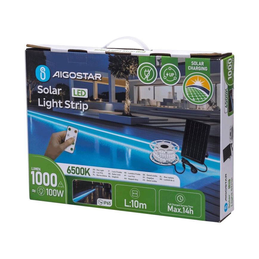 Aigostar - LED Ściemnialna taśma solarna LED/20W/3,2V 20 m 2700K IP65 20000 mAh + pilot zdalnego sterowania