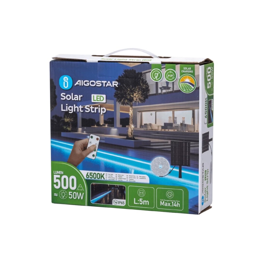 Aigostar - LED Ściemnialna taśma solarna LED/5W/3,2V 5 m 6500K IP65 4000 mAh + pilot zdalnego sterowania