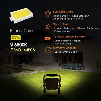 Aigostar - LED Ściemnialny akumulatorowy reflektor LED/100W/5V 6500K IP65 1500mAh